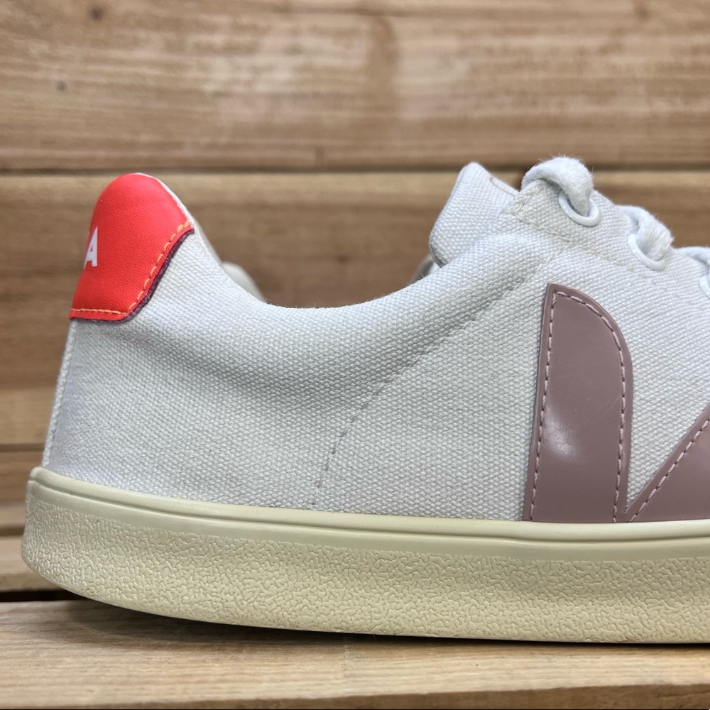 Veja White Sneakers with Pink Accent and Coral Heel - Picture 2 of 15
